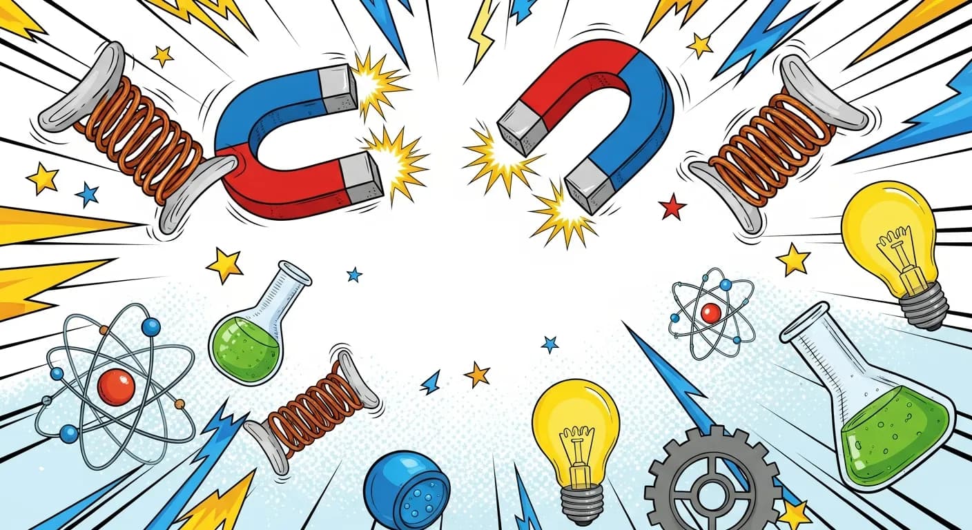 偉人たちがマンガ風に描かれた、Faraday Parkの世界